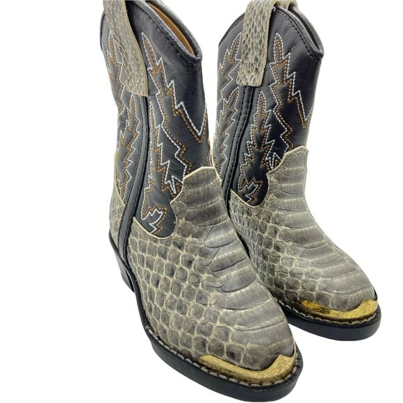 Durango Boy's Gray Black Brown BT713 Man Made Pull On Western Boots sz 5.5D NWOT - Picture 1 of 8